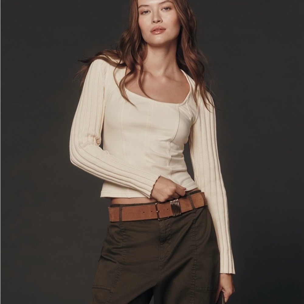 Anthropologie Pilcro Long-Sleeve Square-Neck Top